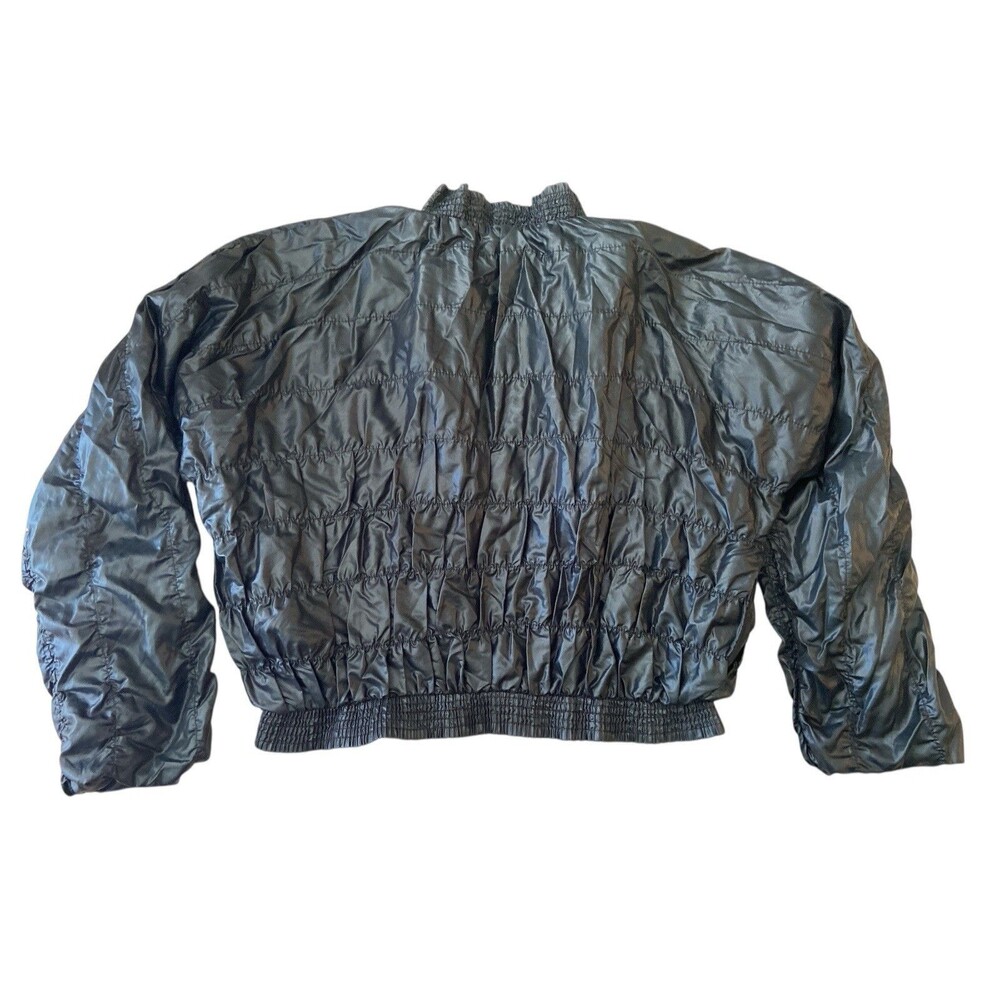 Vintage Changing Scene Unisex Black Nylon Bomber Jacket Size L Ruched 80s - Picture 6 of 10